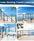 Heavy Duty 10 Ft Black Aluminum Handrails 4 Pack Slick Rectangular Flat Top Rails For Deck Stairs And Cable Railing Systems Weatherproof installed on coastal deck.