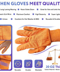 Badass Heat Resistant Work Gloves, High Visibility Orange Cotton And Polyester Blend With Secure Knit Wrist, Massive Pack Of 24 shown with a hand wearing a glove.