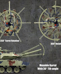 Top view of One Twenty Fourth Scale RC Leopard II Battle Tank with 350° and 360° turret rotation, showcasing barrel tilt-angle.
