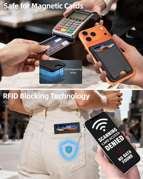 Person using MagSafe Wallet With Money Clip For iPhone 17 Through 12 Series, The Strongest Magnetic Card Holder with RFID blocking in pocket