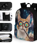 Unisex Laptop Backpack With Big Storage For Work And College Dope Galaxy Space Cat Sunglasses Theme Easy To Organize
