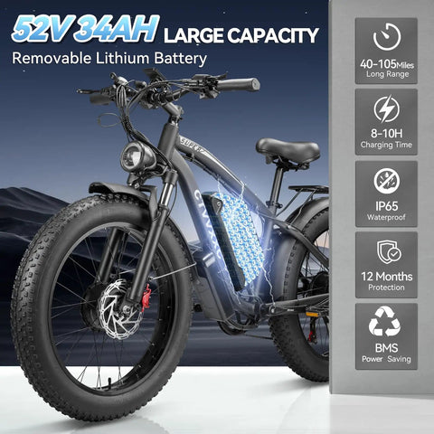 Beast 6000W Dual Motor Ebike For Adults With 52V 34Ah Battery 45 MPH Top Speed Up To 100 Mile Range 24 Inch Fat Tire