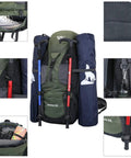 Front view of Ultra Lightweight 50L Hiking Backpack For Men And Women Durable 2.2 Lb Camping Pack showing compartments and straps.