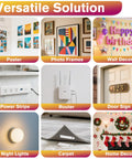 Versatile solution uses for Heavy Duty Picture Hanging Strips XL with posters, frames, wall decor, power strips, routers, door signs.