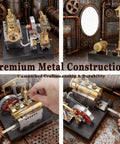 Mini Steam Engine Kit 2 In 1 Beam Engine With Boiler And Lamp Scene DIY Full Metal Build in industrial setting, hands-on view