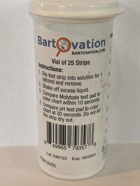 No Fuss Hydronic Boiler Moly Armor And Ph Maintenance Test Strip Kit For Water Jacket Corrosion Control Quick Dip Reading in a vial.