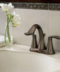 Eva Oil-Rubbed Bronze Two-Handle Centerset Lavatory Faucet With Drain Assembly For 4-Inch Countertop Bathroom Sink 3-Hole Setup