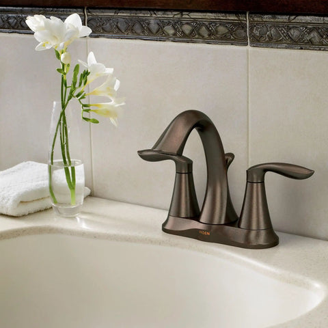 Eva Oil-Rubbed Bronze Two-Handle Centerset Lavatory Faucet With Drain Assembly For 4-Inch Countertop Bathroom Sink 3-Hole Setup