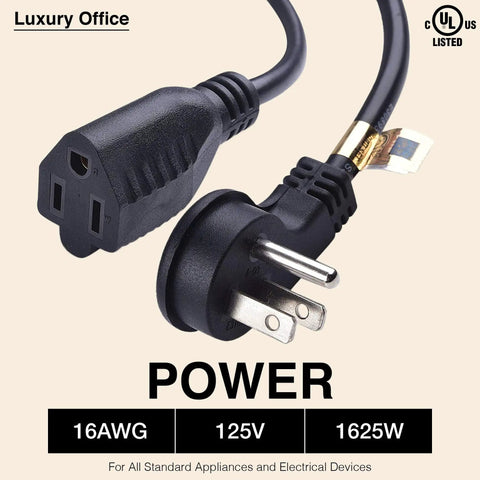 1 Foot Flat Plug Extension Cord With 16 AWG 3 Prong Male To Female For Indoor Outdoor Use, close-up of plug and socket.