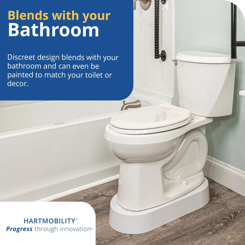 3.5 Inch High Toilet Riser Base For Handicap And Elderly installed discreetly in a bathroom setting with standard toilet