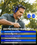 Man wearing Digital AM FM Radio Headphones With 25dB Noise Reduction doing lawn mowing work in a garden