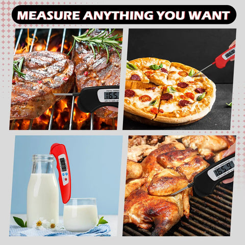 6 Piece Digital Meat Thermometer Set Foldable Instant Read Waterproof Probes With Magnetic Backing In Black And Red grilling steak, pizza, milk, chicken