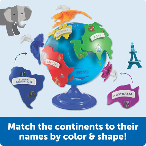 Hands On 3D Puzzle Globe For Kids Learn World Geography With Color Coded Continents And 7 Detachable Puzzle Pieces Plus Name Plates