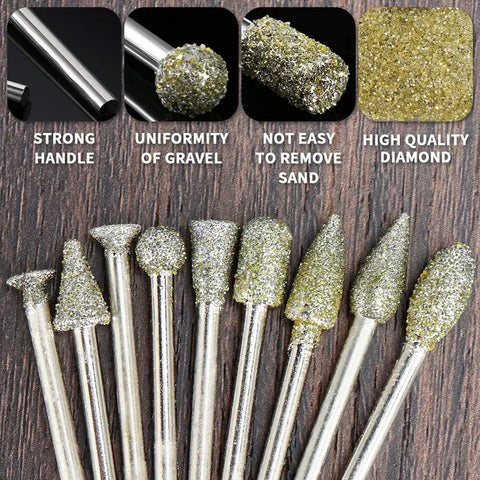 Diamond Grinding Burr Bit Set For Rotary Tools 30 pcs with one eighth inch shank and diamond coating for engraving and polishing