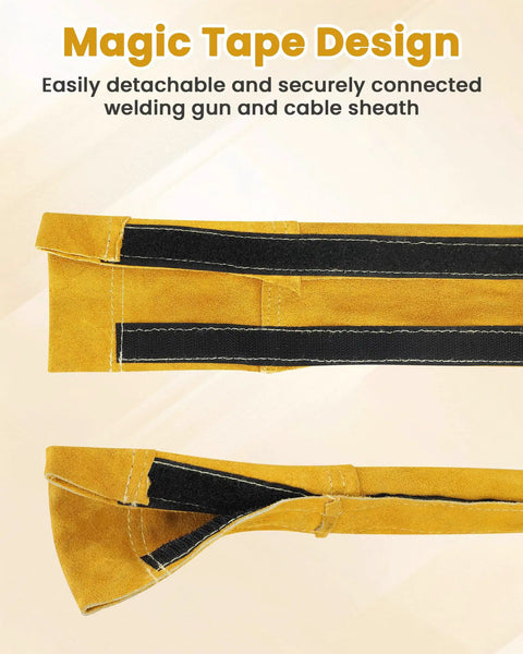 Leather Welding Cable Sleeve With Adjustable Velcro Closure showing magic tape design, 3.6M durable TIG torch cover.