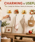 Top Shelf Apple Farmhouse Acrylic Wall Hooks With Hella Strong Adhesive Backing Super Cute Decorative Hanging Racks For Kitchen Counter Bathroom Shower Doors Quick Install Organization Solution Game Changer Sweet Country Vibes Set Of Four showcased with keys and kitchen towels.
