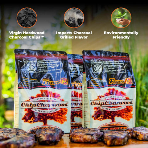 Starter Kit With Natural Sugar Maple Charcoal Chips And Stainless Steel Grid Delivers True Charcoal BBQ Flavor On Gas Grills