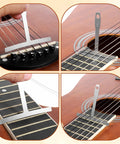 Close-up of the Guitar Nut File Set 11 Pcs Luthier Tools Kit with Nine Radius Gauges in use on acoustic guitar