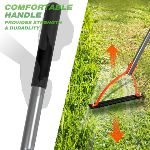 Heavy Duty Weed Cutter With Serrated Double Edged Blade And 30 Inch Steel Handle Manual Grass Whip For Tackling Overgrown Weeds In The Yard Garden Field Or Ditches Durable Orange Tool close-up image