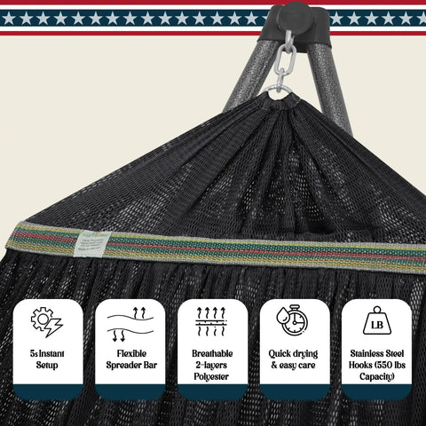 Close-up of black polyester Uniki Hammock Stand With 3 Year Warranty Instant 30 Second Foldable Hammock Setup 550 lb Capacity