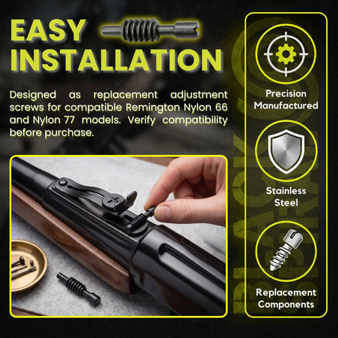 Black Steel Adjustment Screws For Nylon 66 And Nylon 77 Rifle Models Durable Replacement Hardware 2 Pack Set Precision Fit For Easy Install Built Tough For DIY Gunsmithing Upgrades, installed on rifle