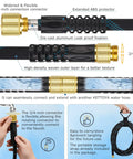 Non Expanding Garden Hose 150 Ft With Ten Pattern Spray Nozzle, Kink Free Flexible Water Hose, Lightweight And Durable, Leak Proof, Three Quarter Inch Swivel Connectors, Strong Fabric, Portable Storage Strap, Perfect For Yard And Garden shown with 3/4-inch connector and leak-proof fittings