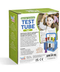 Box of Hands On Starter Science Lab Kit With Flat Bottom Test Tubes And Lids, Six Tube Rack, Color Coded Stoppers, Cleaning Brush, And Activity Guide For Kids Experiments Perfect For School Projects And Home Science on a white background.