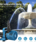 Workhorse High Flow Pond Pump 1600 GPH With 14 Ft Lift, 100W Submersible Water Pump For Fish Ponds, Waterfalls And Features shown next to a fountain