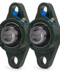 Two Pack UCFL205-14 Pillow Block Bearing Set With 0.875 Inch Bore, Flange Mounted, Self Aligning Chrome Steel Sealed Bearings