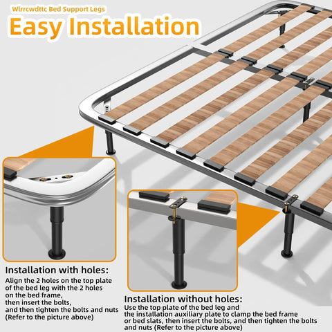 Set Of Four Heavy Duty Metal Bed Support Legs With Adjustable Height From 7 To 13 Inches shown for easy installation on a bed frame.