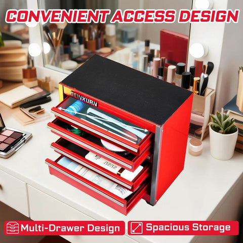 Beefed Up Heavy Duty 5 Drawer Rolling Tool Box In Red With Lockable Drawers Micro Roll Cab And Top Chest Stackable Steel Tool Cabinet