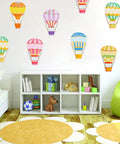 60 Colorful Hot Air Balloon Paper Cutouts With 120 Glue Dots, 6 Styles, 4.8 x 7.2 Inch Name Tags in a children's room