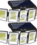 Cordless Solar Motion Sensor Lights Outdoor So Bright, 300 LED 6500K Flood Light With 5 Adjustable Heads, 2 Pack
