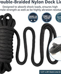 Two Pack Half Inch By Twenty Foot Dock Lines With Twelve Inch Loop For Docking And Mooring A Workhorse Marine Grade Nylon Double Braided Rope Low Stretch High Strength Fray Resistant Easy Handling Black