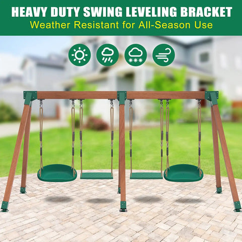 Heavy Duty A-Frame Swing Set Middle Bracket Kit With Four Swing Leveling Bases For 4x4 Posts And 4x6 Beam, DIY Swingset Hardware For Easy Install, Fits Standard Wood Beams And Posts