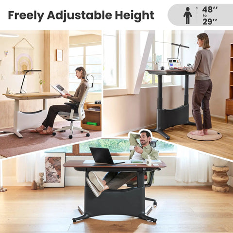 Colamy 55x28 Inch Electric Standing Desk Dual Motor Sit Stand Workstation with adjustable height 48 to 29 inches in use.