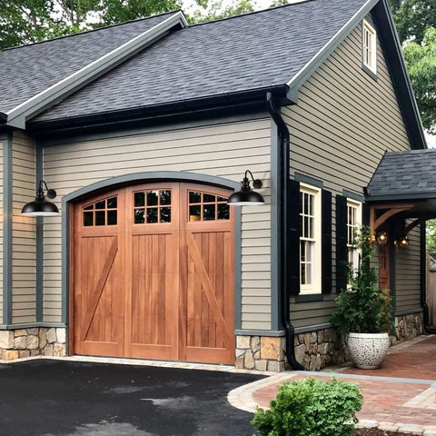 Garage with Dusk To Dawn Outdoor Barn Light 20 Inch Dome Exterior Fixture With No Fuss Auto Sensor, black wall mount