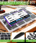Ready For The Grind 370 Piece Phillips Truss Head Black Wood Screws With Rubber Washers Rustproof Zinc Plated Self Tapping Fastener Kit in storage box.