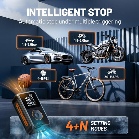 Cordless Tire Inflator Portable Air Pump Kit With Large Digital Display Fast 1 Minute Inflation 150 PSI LED Light