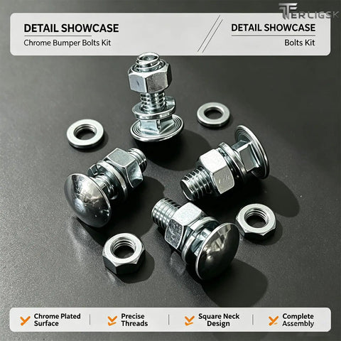 Rustproof Chrome Bumper Bolts Kit 7/16-14 By 1-1/4 Inch Carriage Bolts With Nuts And Lock Washers, 4 Sets, Heavy Duty Chrome Plated Steel For Ford F-150 F-250 F-350 Mustang Front And Rear Bumper Replacement chrome bolts and nuts set
