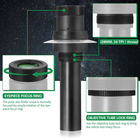 Polar Finder Scope For EQ 5 Mount With Quick Eyepiece Focus Sharp Reticle Precise Polar Alignment Black Anodized Aluminum Body