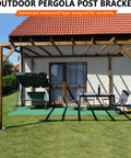 Outdoor pergola with 4 Pack Heavy Duty Concrete Post Anchors for 4x4 and 4x6 posts, steel base with galvanized finish and black powder coat.