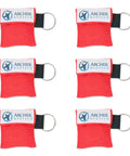 CPR mask keychain pouch, red fabric with Archer MedTech label, six-piece set