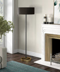 Estella Two-Tone Floor Lamp With Oversized Drum Shade And Hand-Painted Base In Matte Black Brass Black Finish 62 Inches Tall