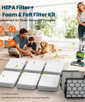 Premium Vacuum Filter Replacement For NV250 And Compatible With ZU102 ZU100 ZU60 ZU62 ZU51 Upright Vacuums display with images of filters and vacuum in use by family with dog.