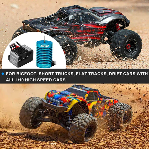 RC off-road monster truck with Beefy 9T 4370KV Brushless Motor With 60A ESC Combo Kit For One Tenth Scale RC Off Road Buggy Monster Truck Car 3.175mm Shaft High Purity Copper Windings Easy Programming Needs New LED Programming Card For Updated Setup