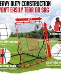 Image of Game Ready Pitch Back Rebounder Net For Baseball And Softball With 3 Adjustable Angles 4x4.5Ft showcasing heavy duty construction in backyard.