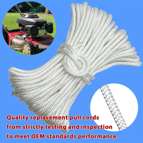 Replacement 3mm White Recoil Starter Rope Pull Cord 10m No Handle for Lawn Mower and Small Engine Recoil Starters, Fits Chainsaws, Trimmers, Generators, Edgers and Blowers, braided cord