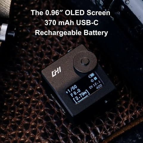 LD Light Meter Pro For Vintage Cameras And Film Photography With One Tap Exposure And Distance Calculator, Ultra Narrow 7 Degree Spot Meter, Built In Laser Rangefinder, Pocket Size All In One Meter For Fast Accurate Shots On The Go No Guesswork. Black pocket light meter with OLED screen on leather texture