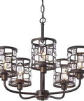 Five Light Farmhouse Dining Room Chandelier with Oil Rubbed Bronze Finish, Openwork Metal and Crystal Lampshade